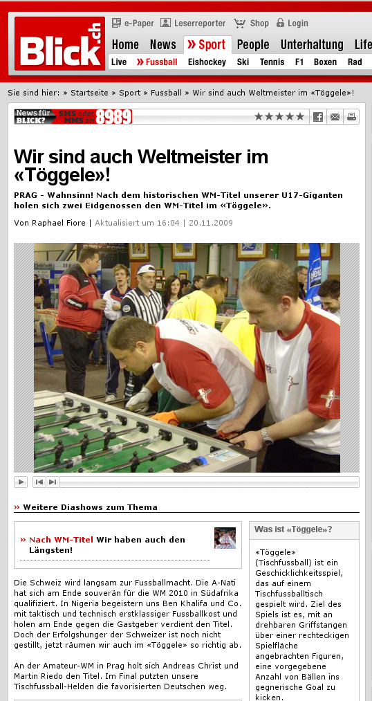 Andi christ und Martin Riedo, Amateur Tischfussball Weltmeister 2009